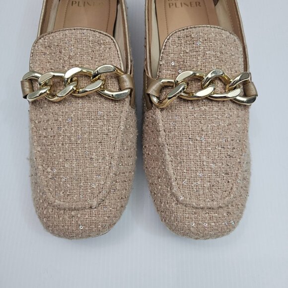 Donald Pliner Bethany Loafer Women 9.5 Camel Boucle Chain Detail Slip On Sparkle - Picture 5 of 14